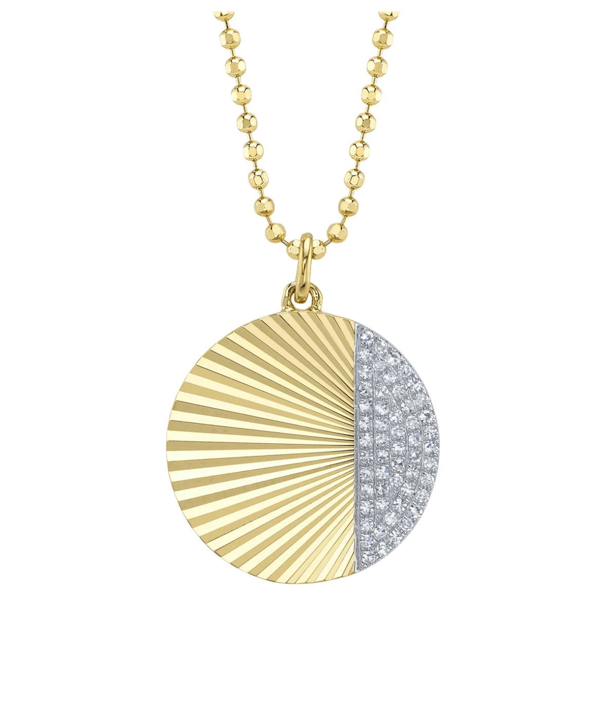 14K Yellow And White Gold Circle Diamond Pendant