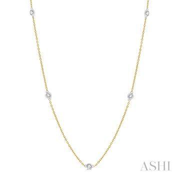 14K Yellow And White Gold Station Diamond Necklace