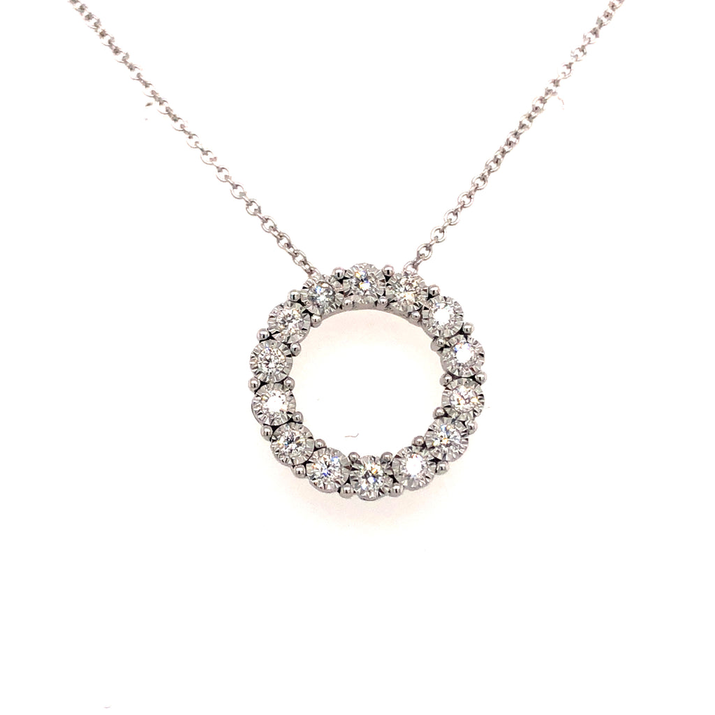 14k White Gold Circle Diamond Pendant
