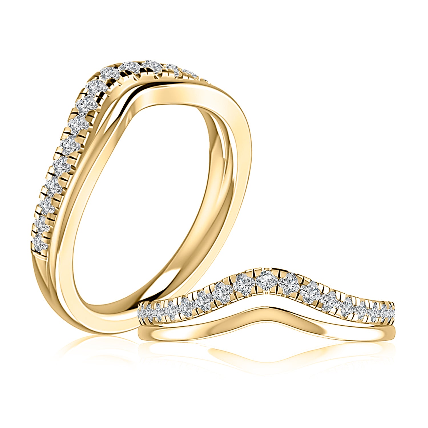 14K Yellow Gold Curve Band Diamond Wedding Band