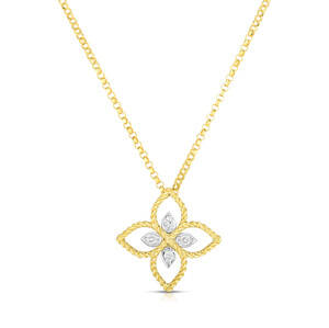18K Yellow And White Gold Flower Diamond Pendant - Roberto Coin Inc