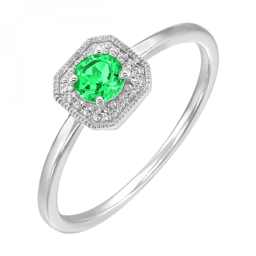 10K White Gold Created Emerald Ring