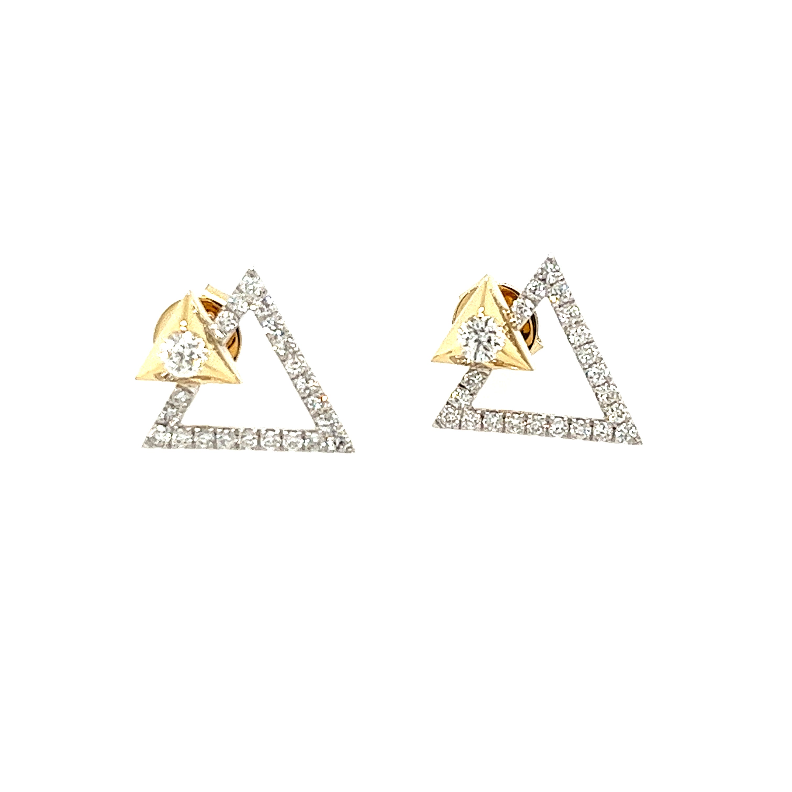 14K Yellow And White Gold Button Diamond Earrings