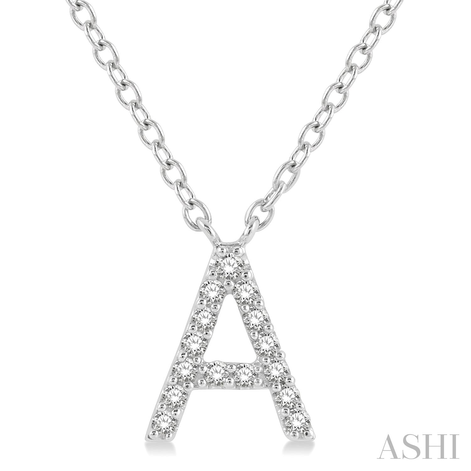 10K White Gold Initial A Diamond Pendant - Ashi Diamonds LLC