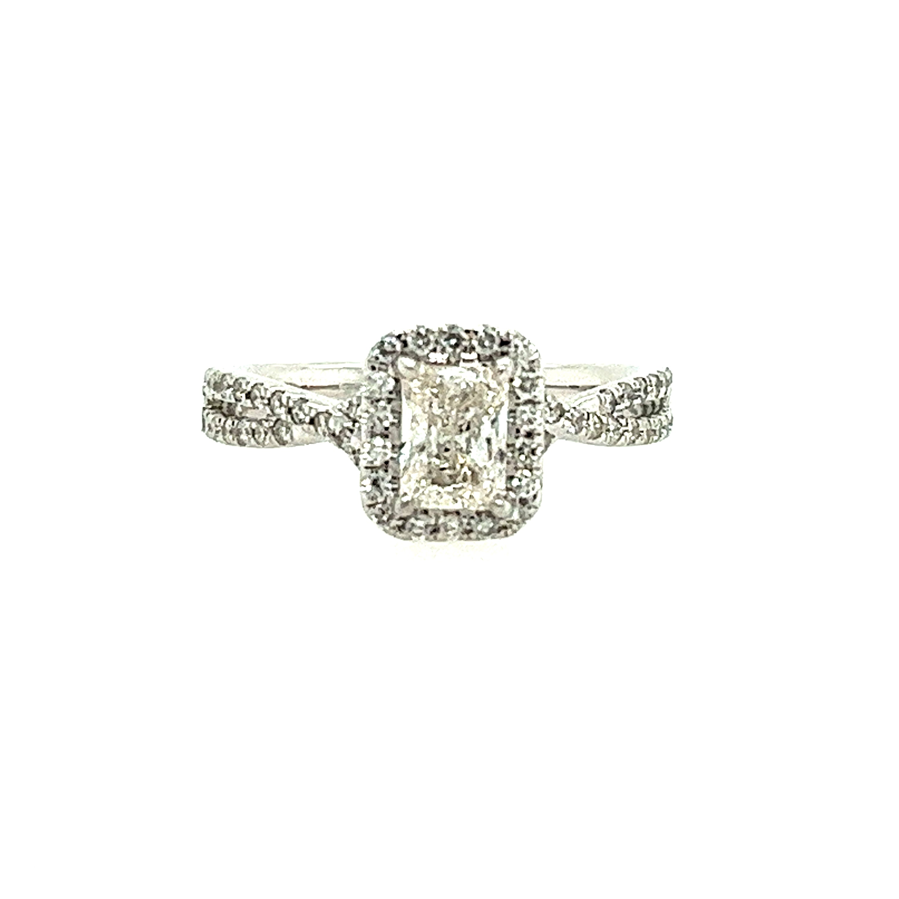 0.56ct Emerald Cut Halo Diamond Engagement Ring, 14K White Gold