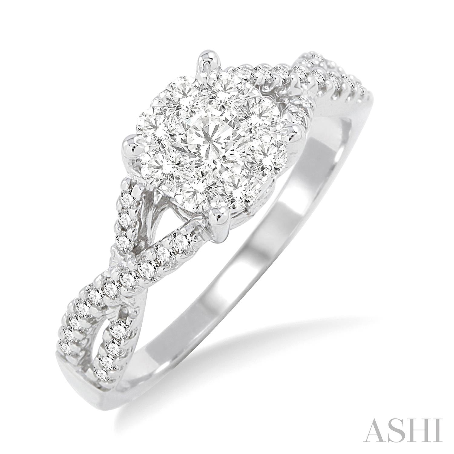 14k White Gold Lovebright Round Diamond Engagement Ring