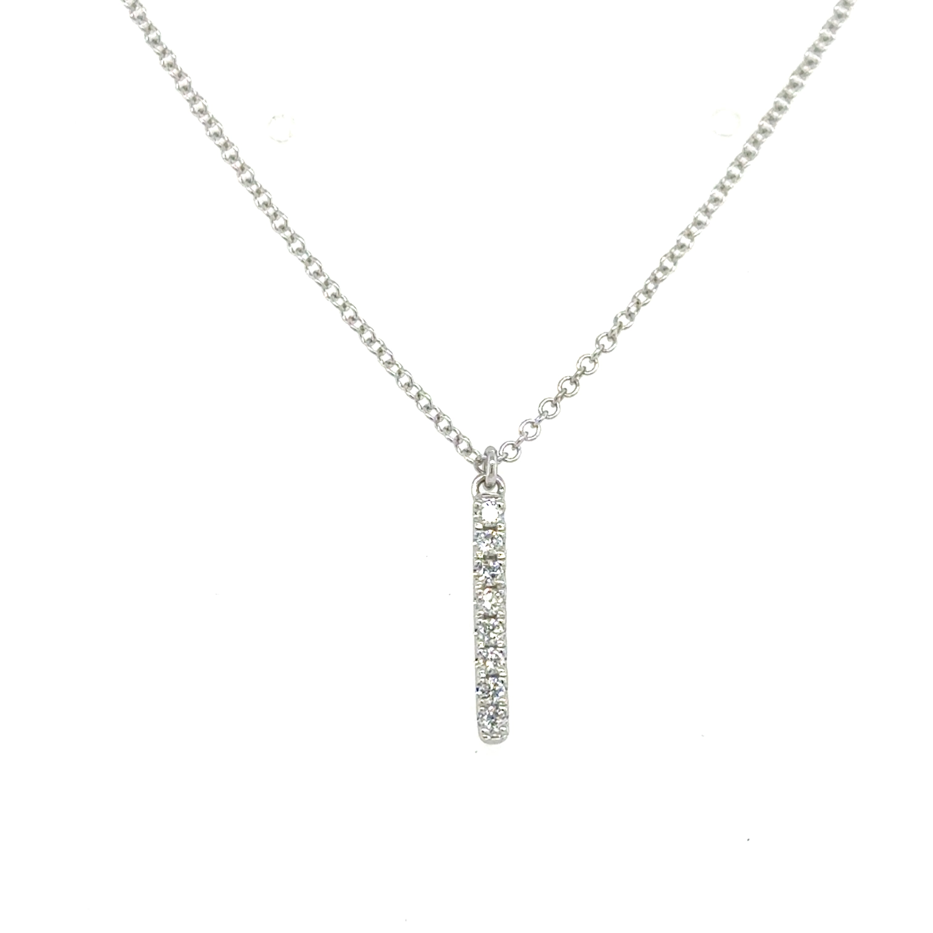 14k White Gold Bar Diamond Pendant