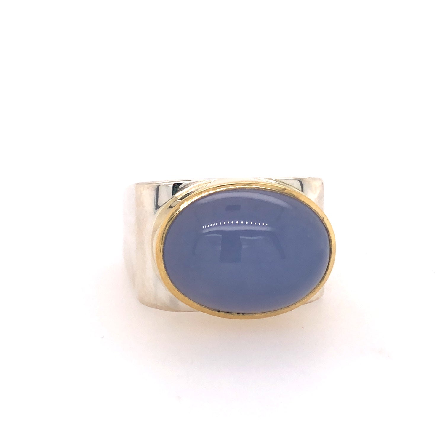 Sterling Silver And 18K Yellow Gold Agate Ring