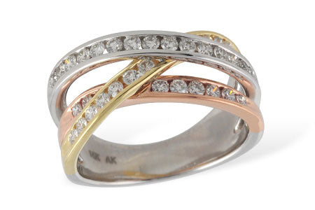 14K Tri Tone Diamond Fashion Ring