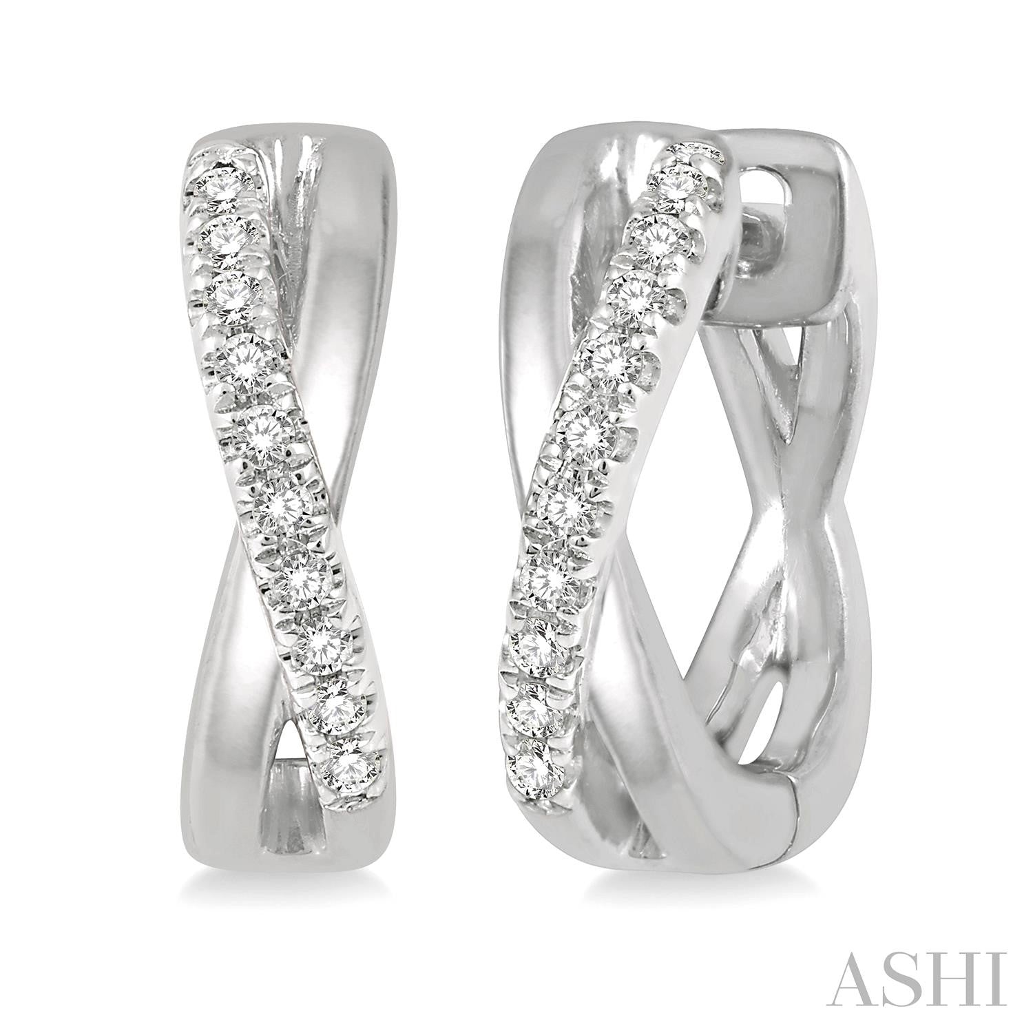 10K White Gold Huggie Diamond Earrings