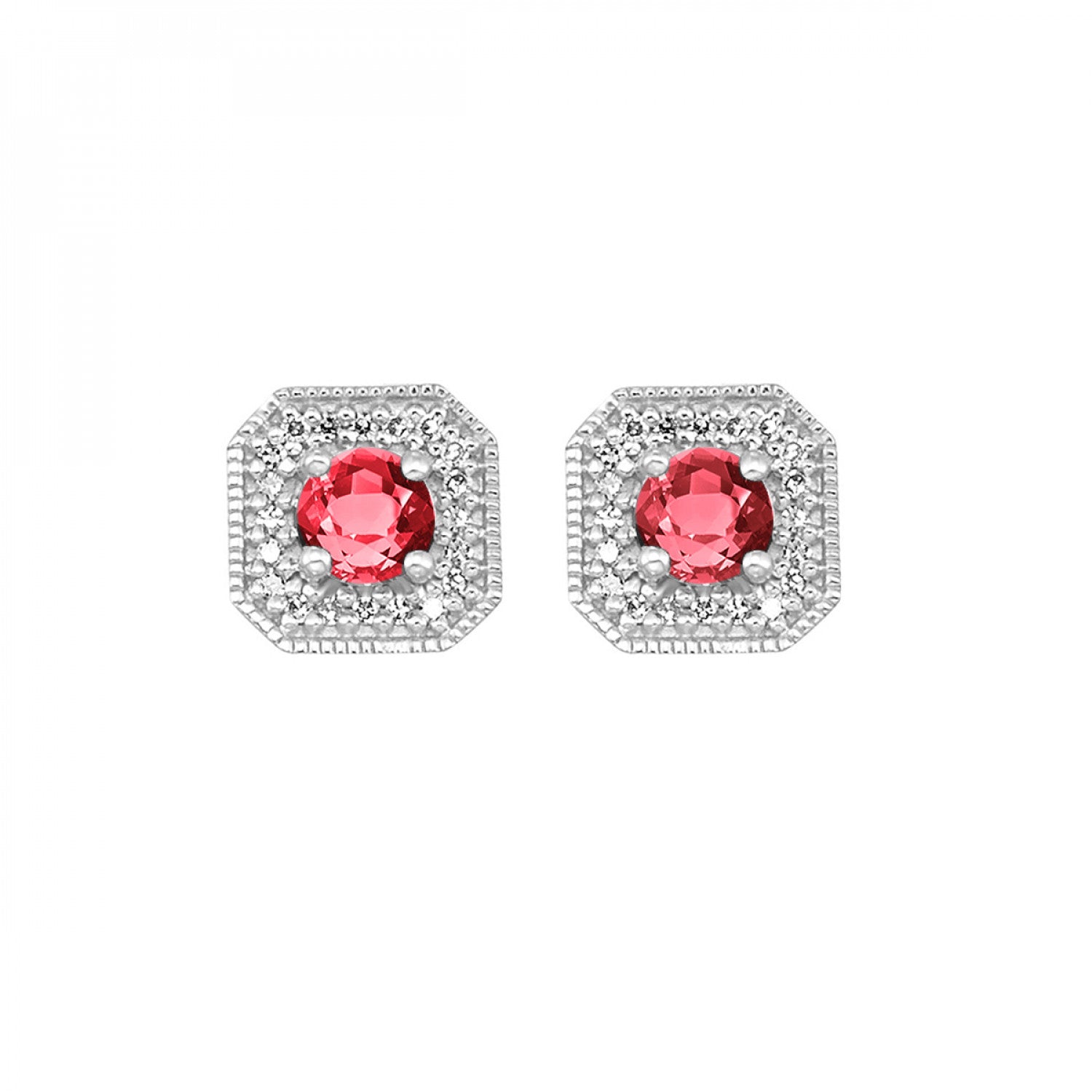 10K White Gold Created Rubies Earrings