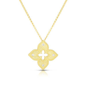 18K Yellow Gold Flower Diamond Pendant - Roberto Coin Inc