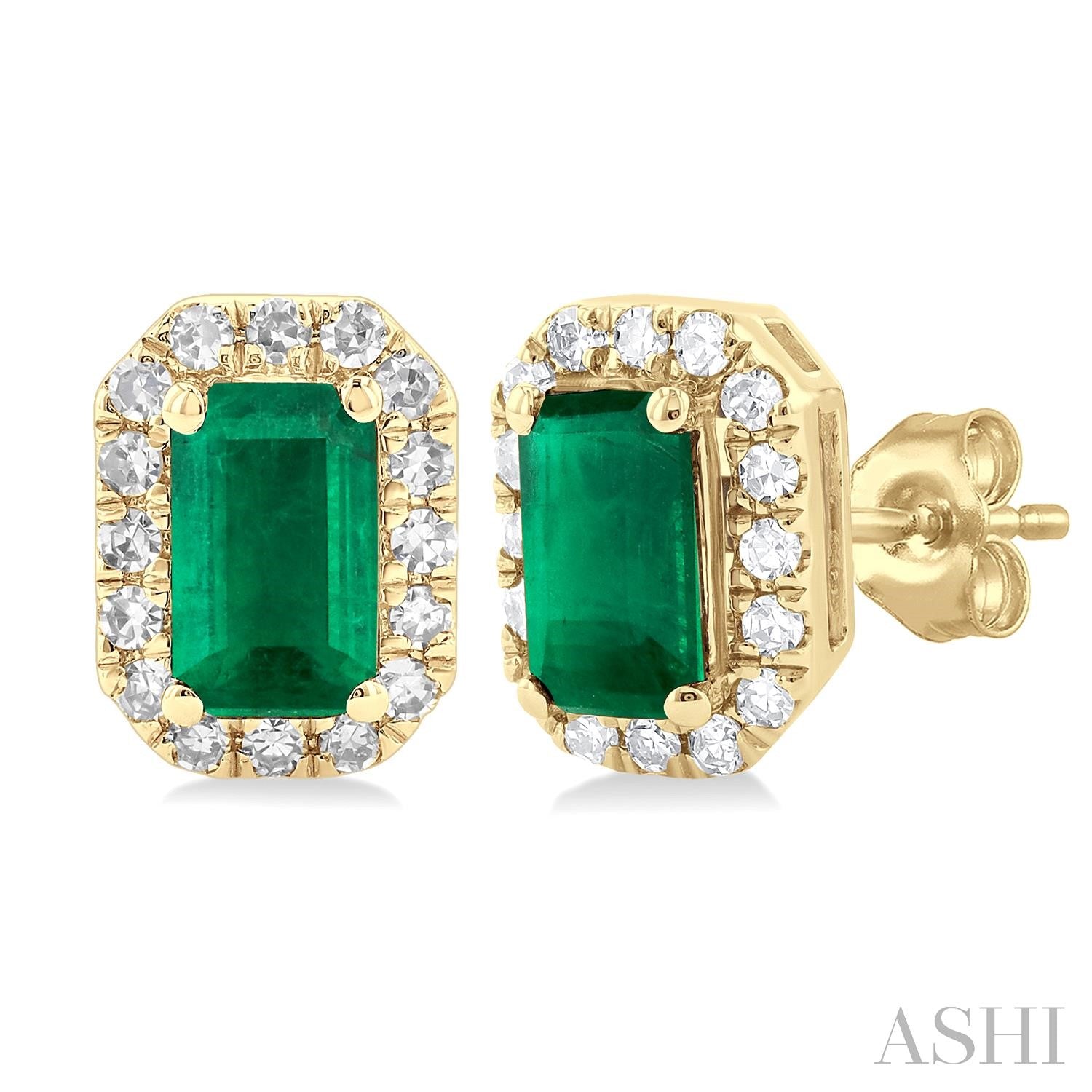 10K Yellow Gold Emeralds Button Earrings