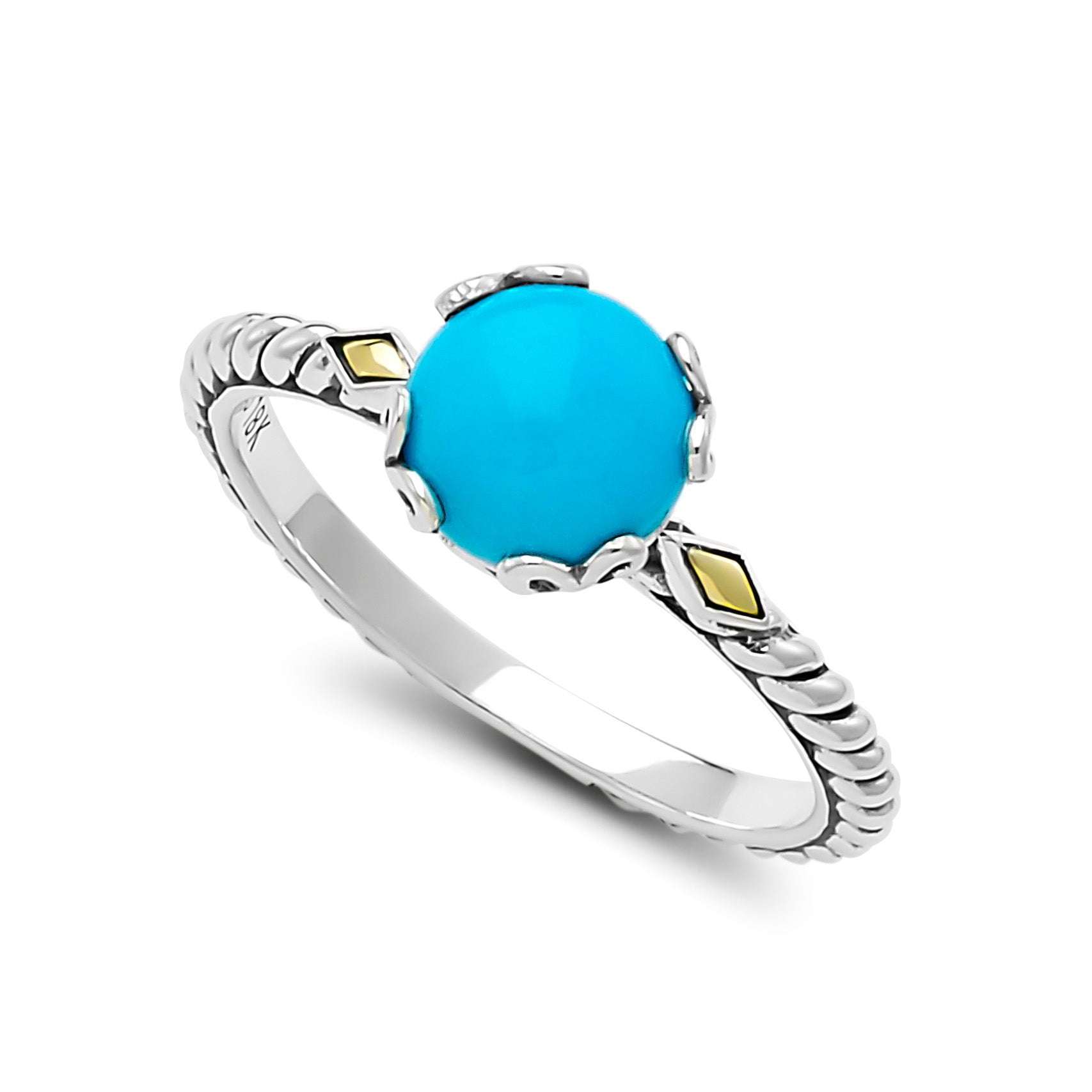 Sterling Silver And 18K Yellow Gold Turquoise Ring