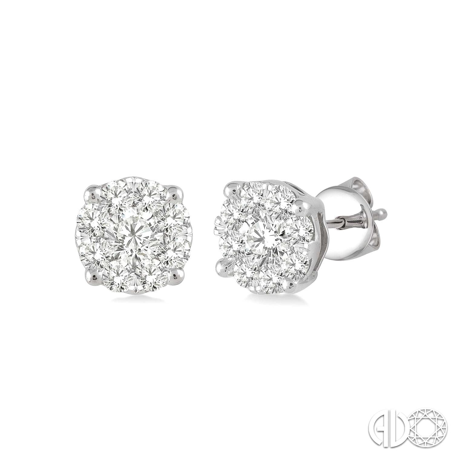 14k White Gold Button Diamond Earrings