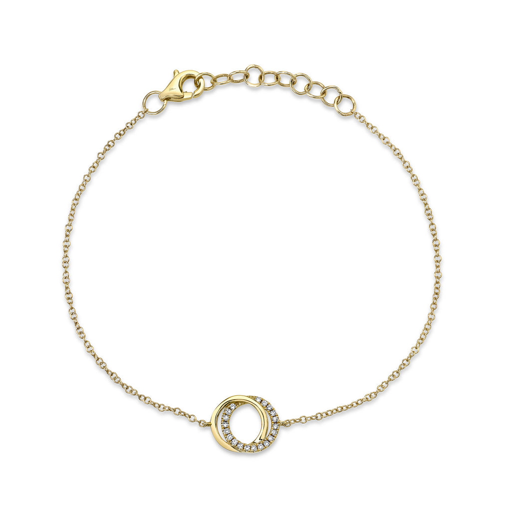 14K Yellow Gold Double Circle Diamond Pendant