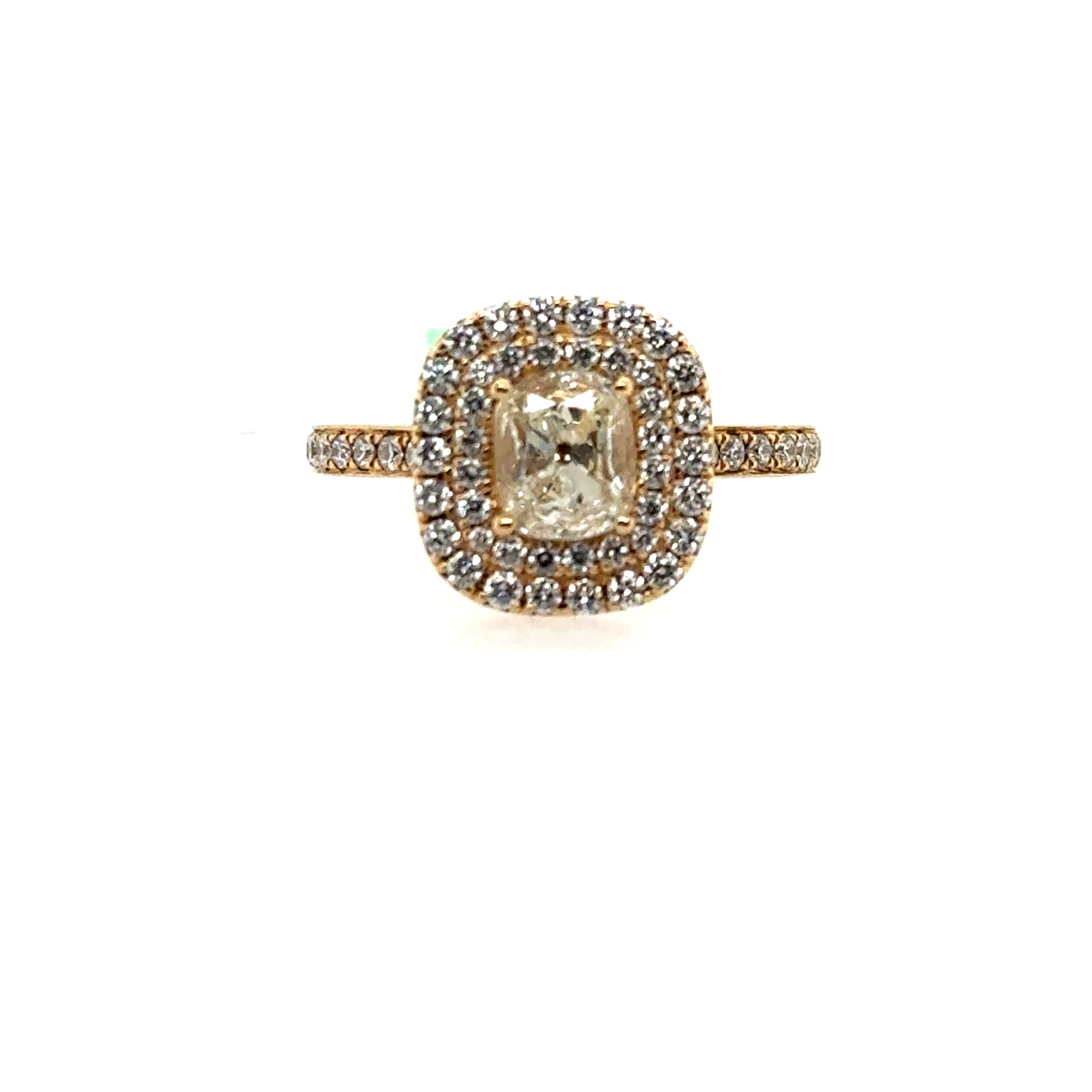 14K Yellow Gold Halo Cushion Diamond Engagement Ring