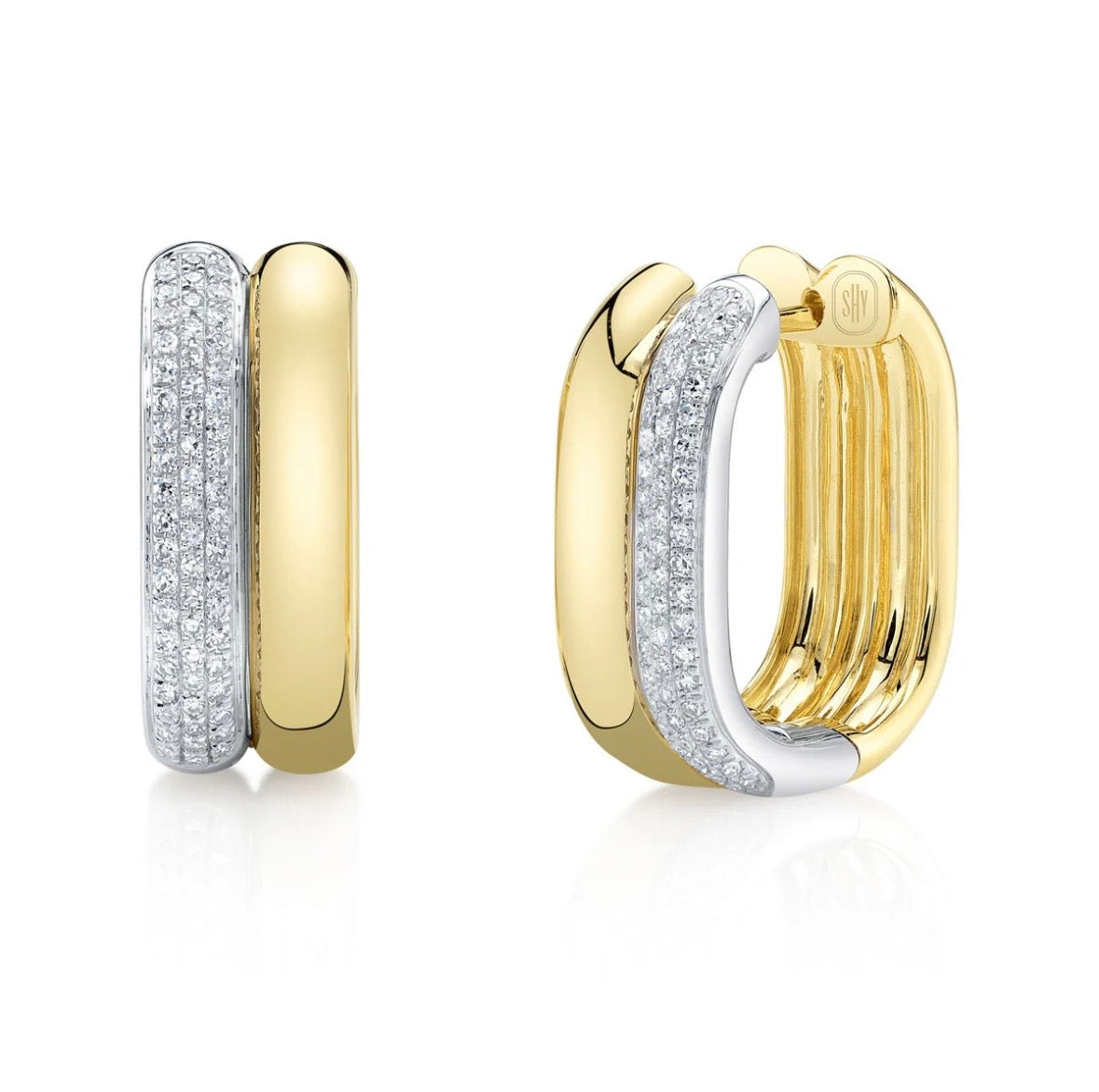 14 Karat Medium Hoop Diamond Earrings