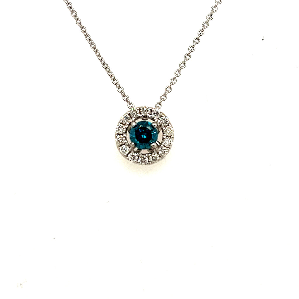 14k White Gold Halo Diamond Pendant