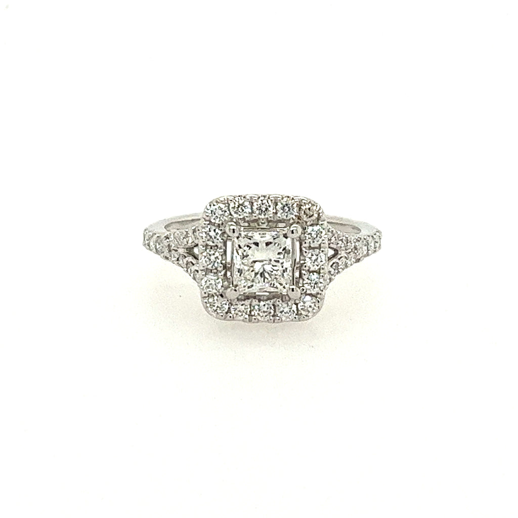 14k White Gold Halo Princess Lakeshore Diamond Engagement Ring