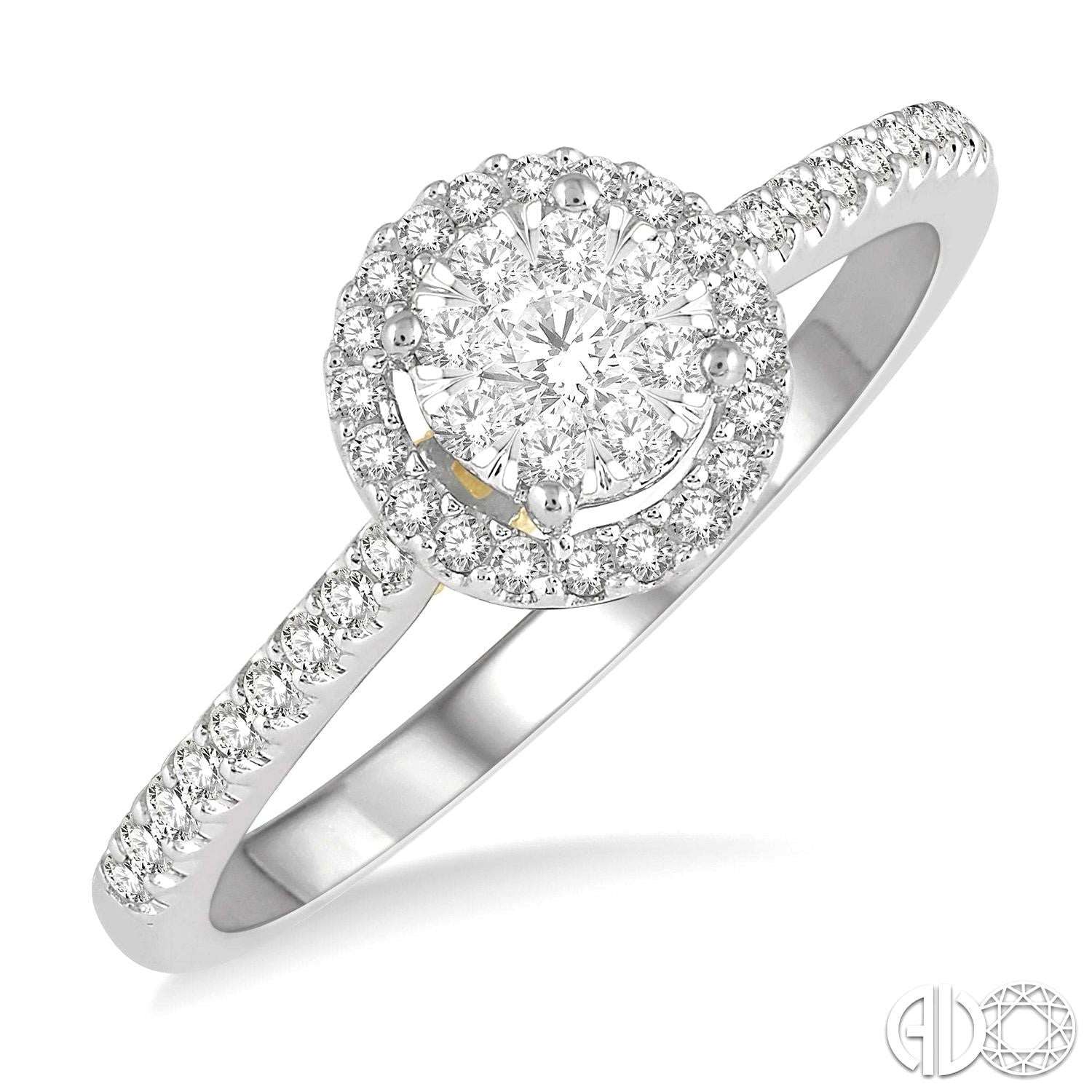 14K Yellow And White Gold Halo Round Diamond Engagement Ring