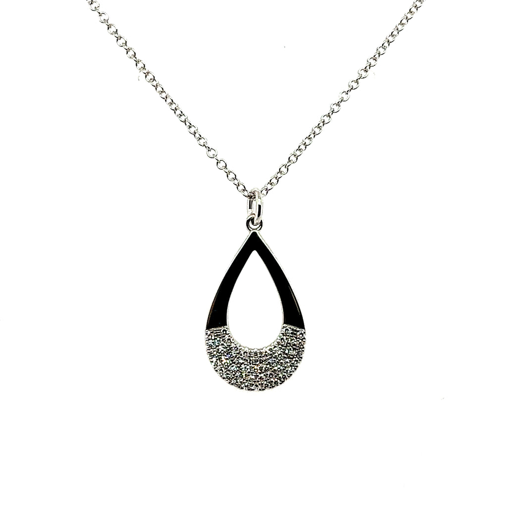 14k White Gold Drop Diamond Pendant