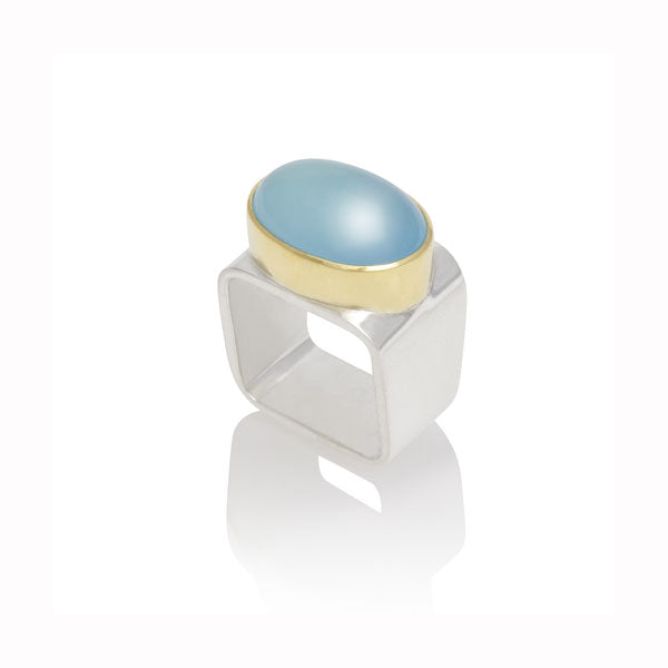 Sterling Silver And 18K Yellow Gold Chalcedony Ring