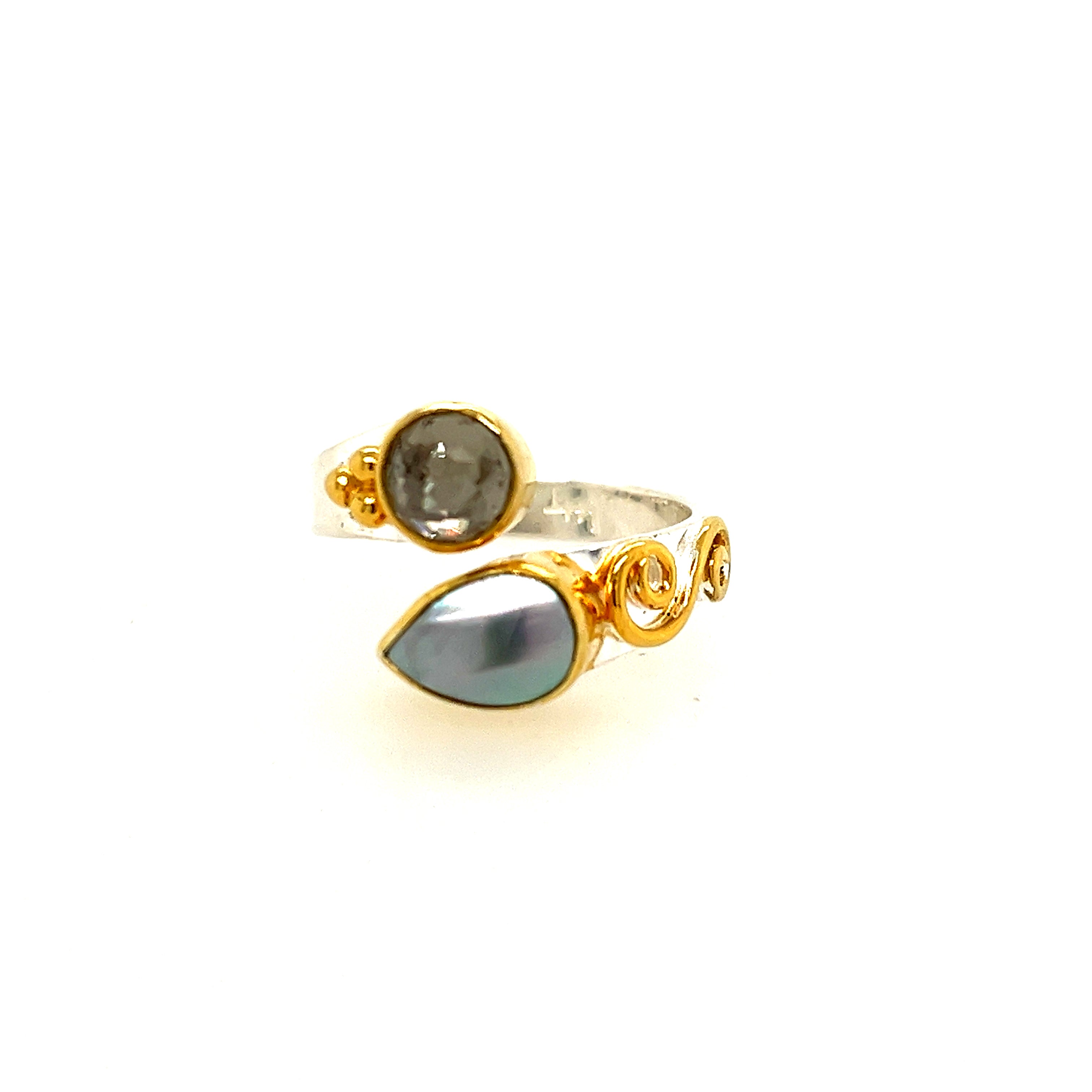 Sterling Silver And Vermeil Pearl Ring