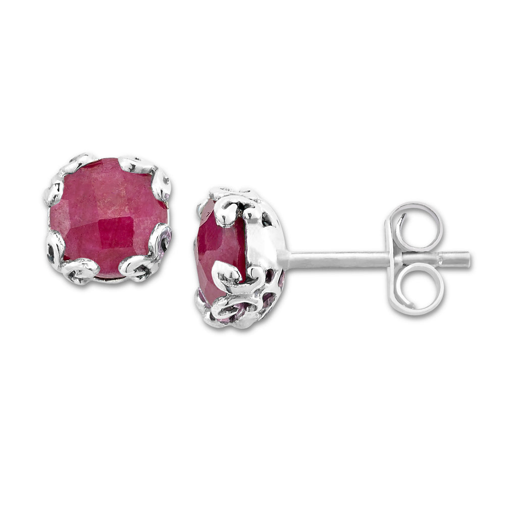 Sterling Silver Rubies Earrings