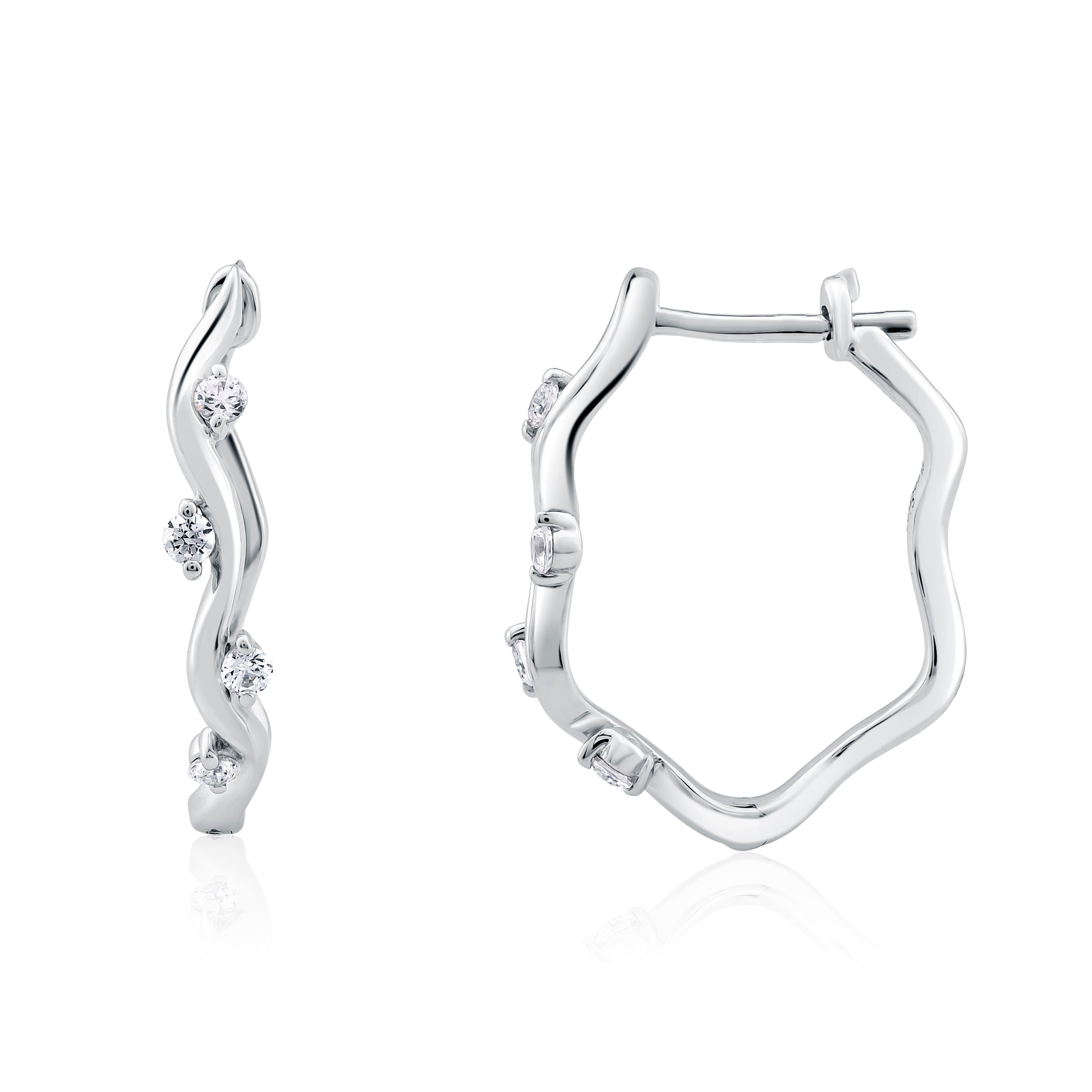 18k White Gold Medium Hoop Diamond Earrings