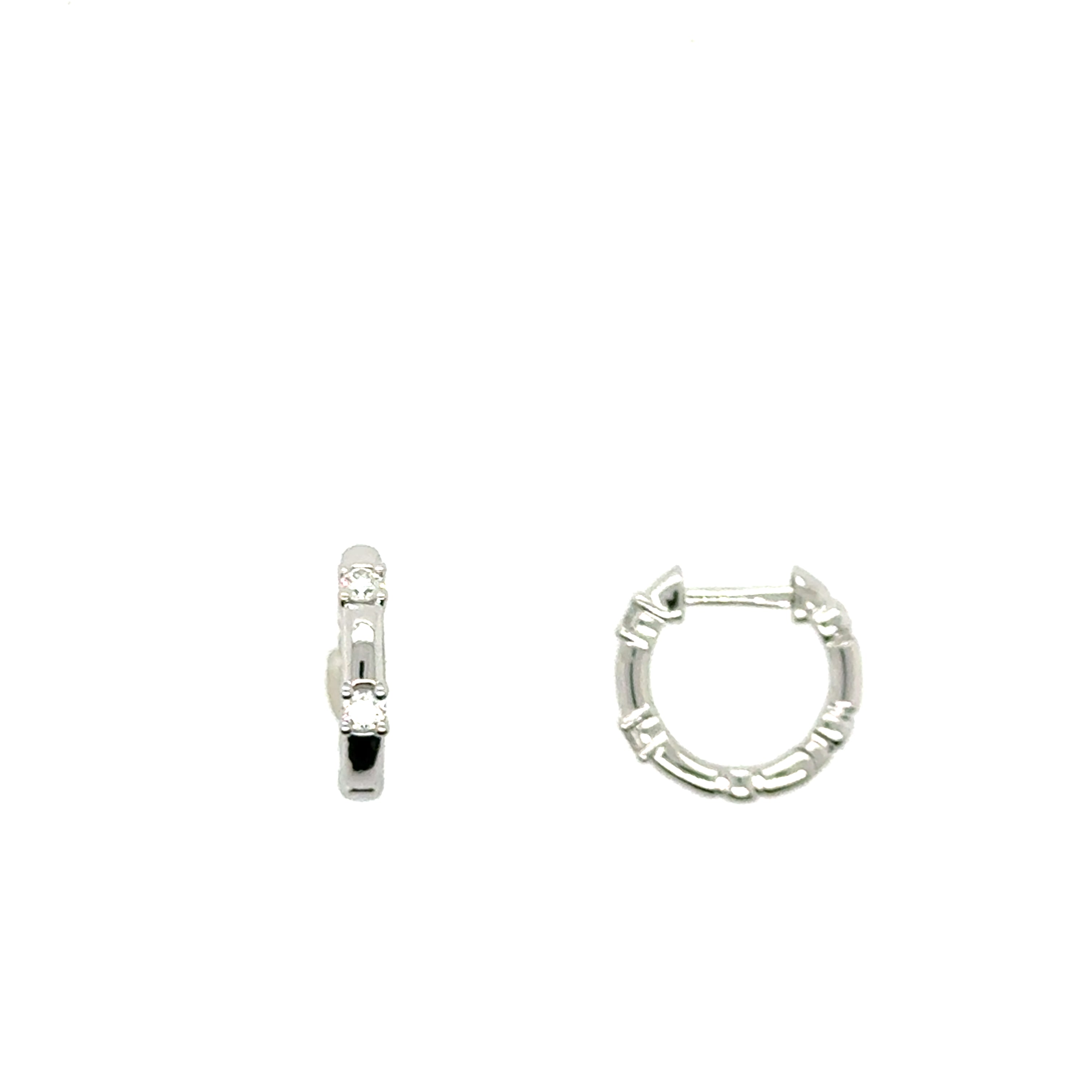 14k White Gold Small Hoop Diamond Earrings