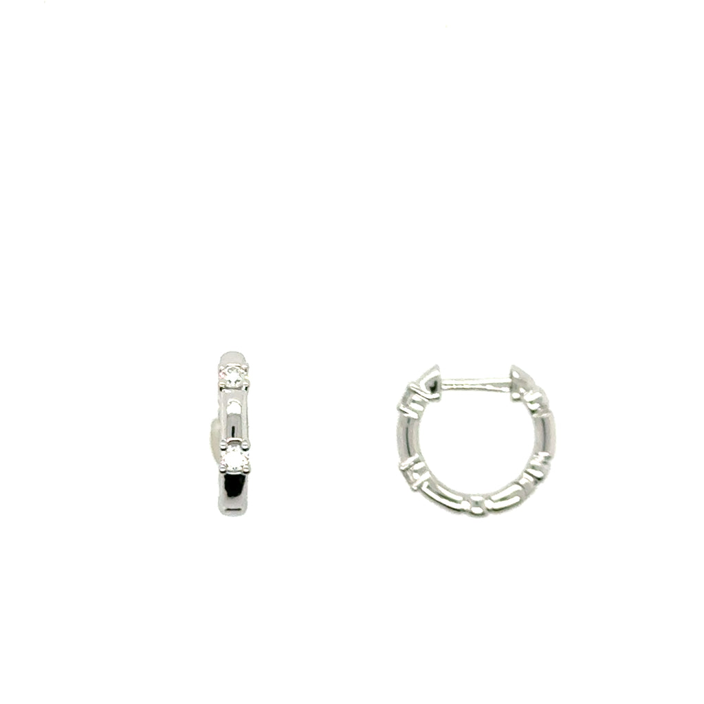 14k White Gold Small Hoop Diamond Earrings