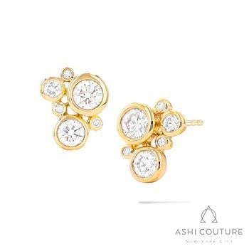 18K Yellow Gold Button Diamond Earrings