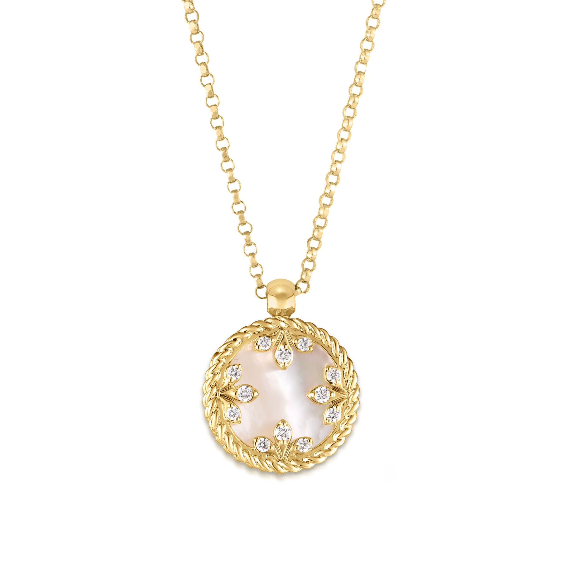 18K Yellow Gold Circle Diamond And Mother OF Pearl Pendant - Roberto Coin Inc