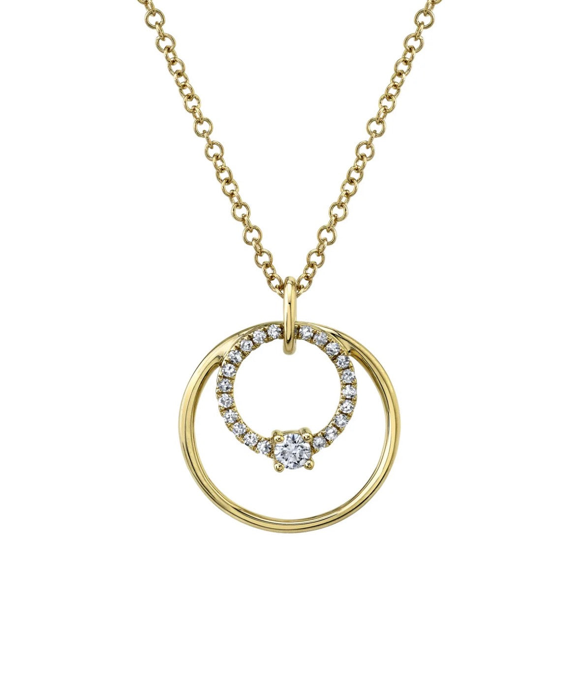 14K Yellow Gold Circle Diamond Pendant