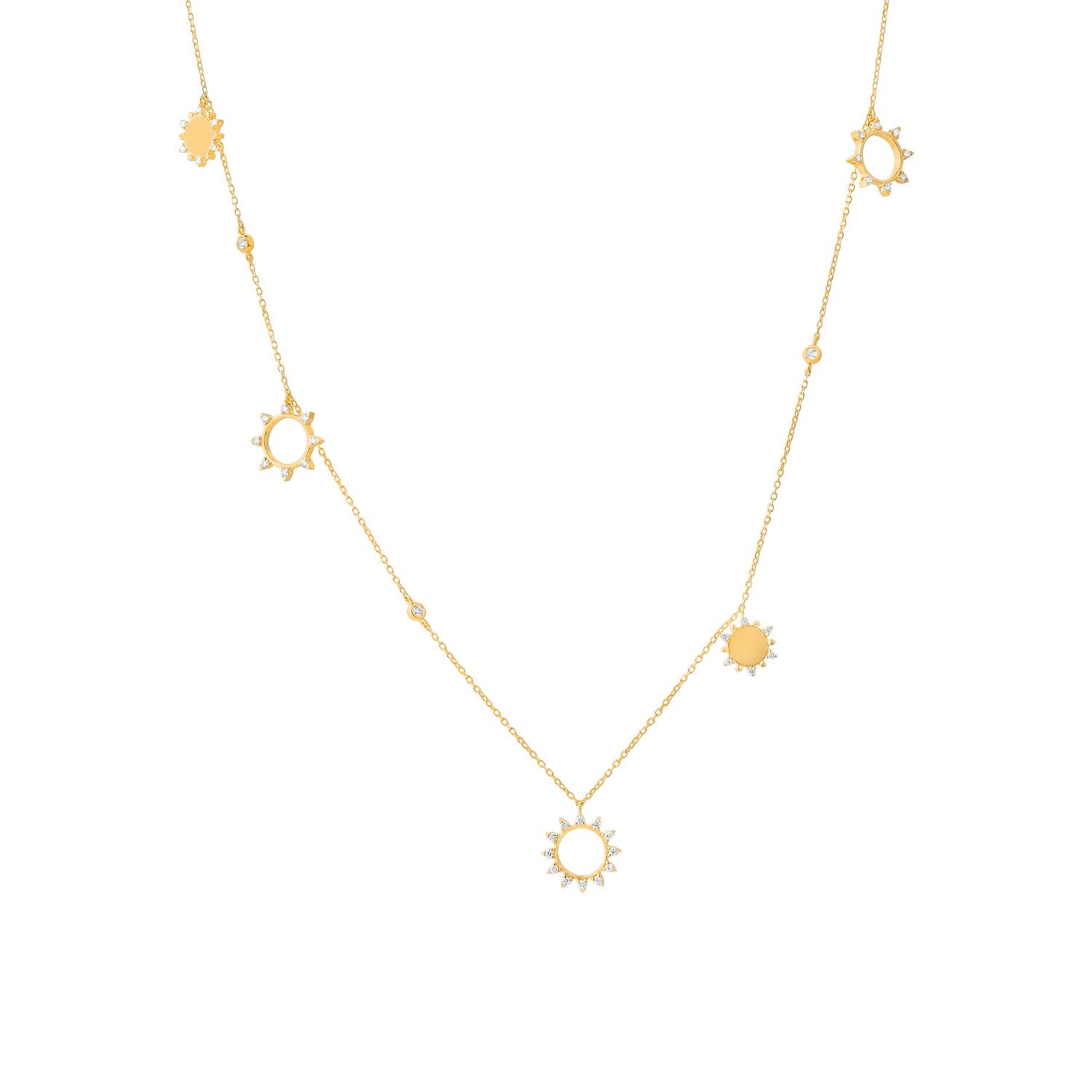 14K Yellow Gold Station Diamond Pendant