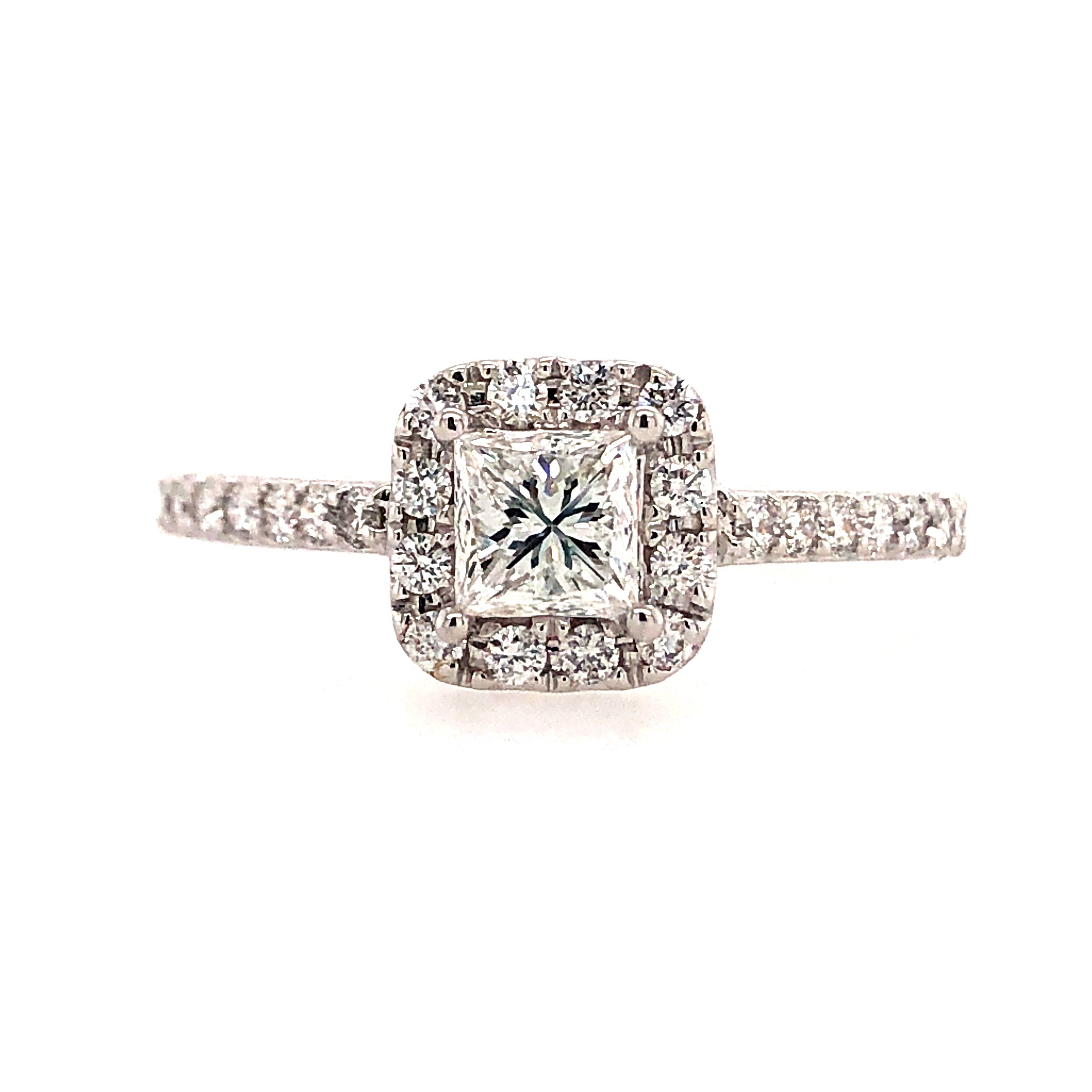 14k White Gold Halo Princess Lakeshore Diamond Engagement Ring