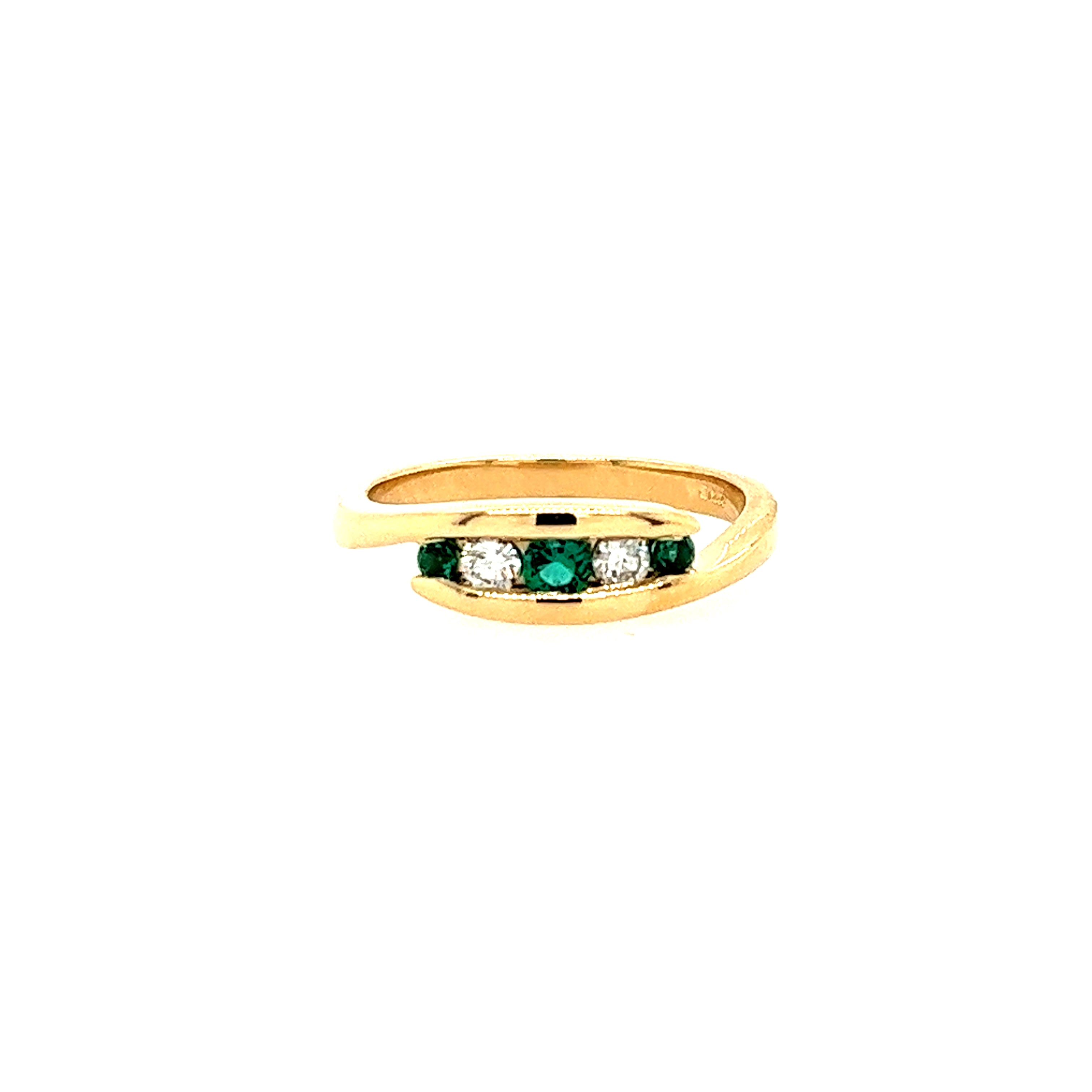 14K Yellow Gold Created Emeralds Ring