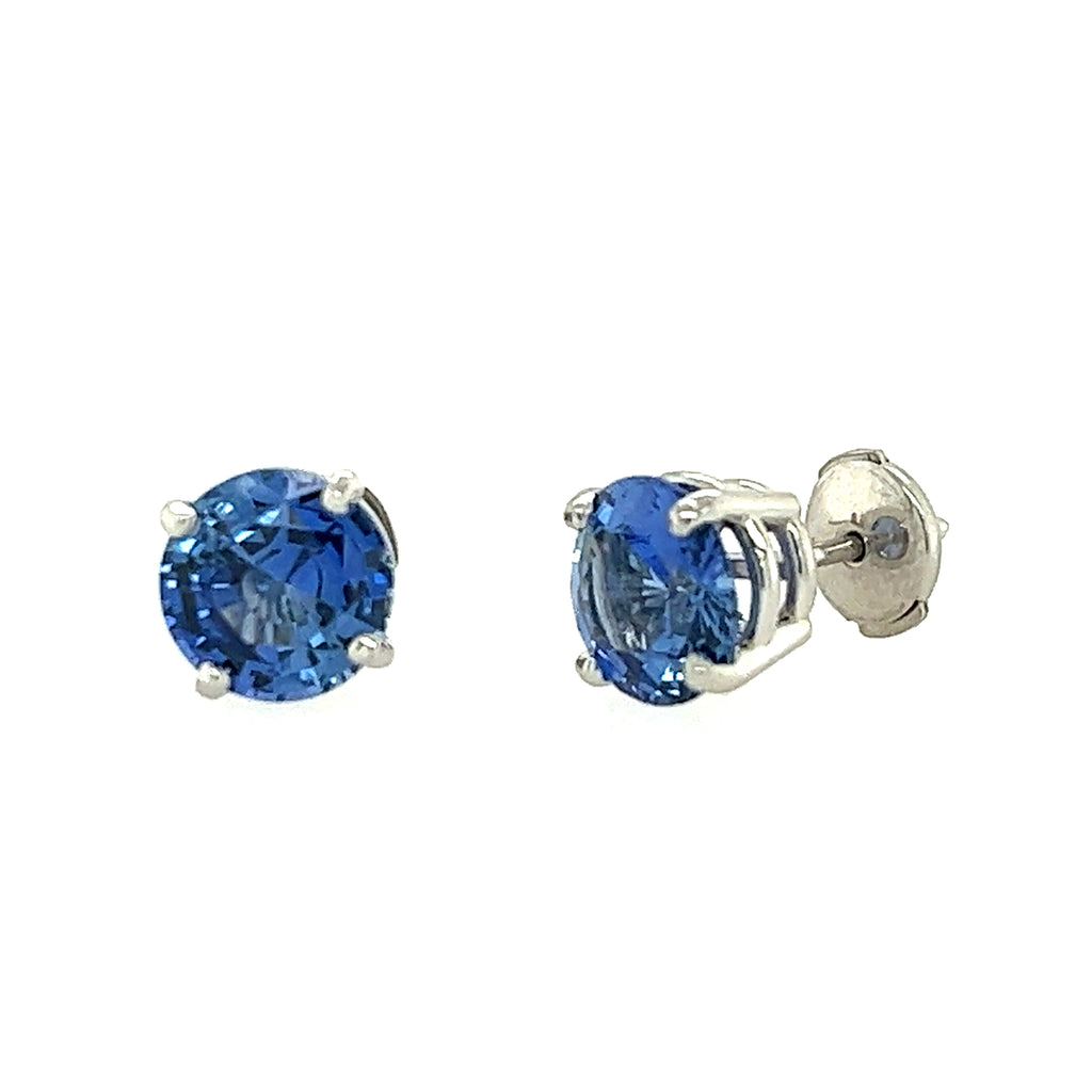 14k White Gold Sapphires Stud Earrings