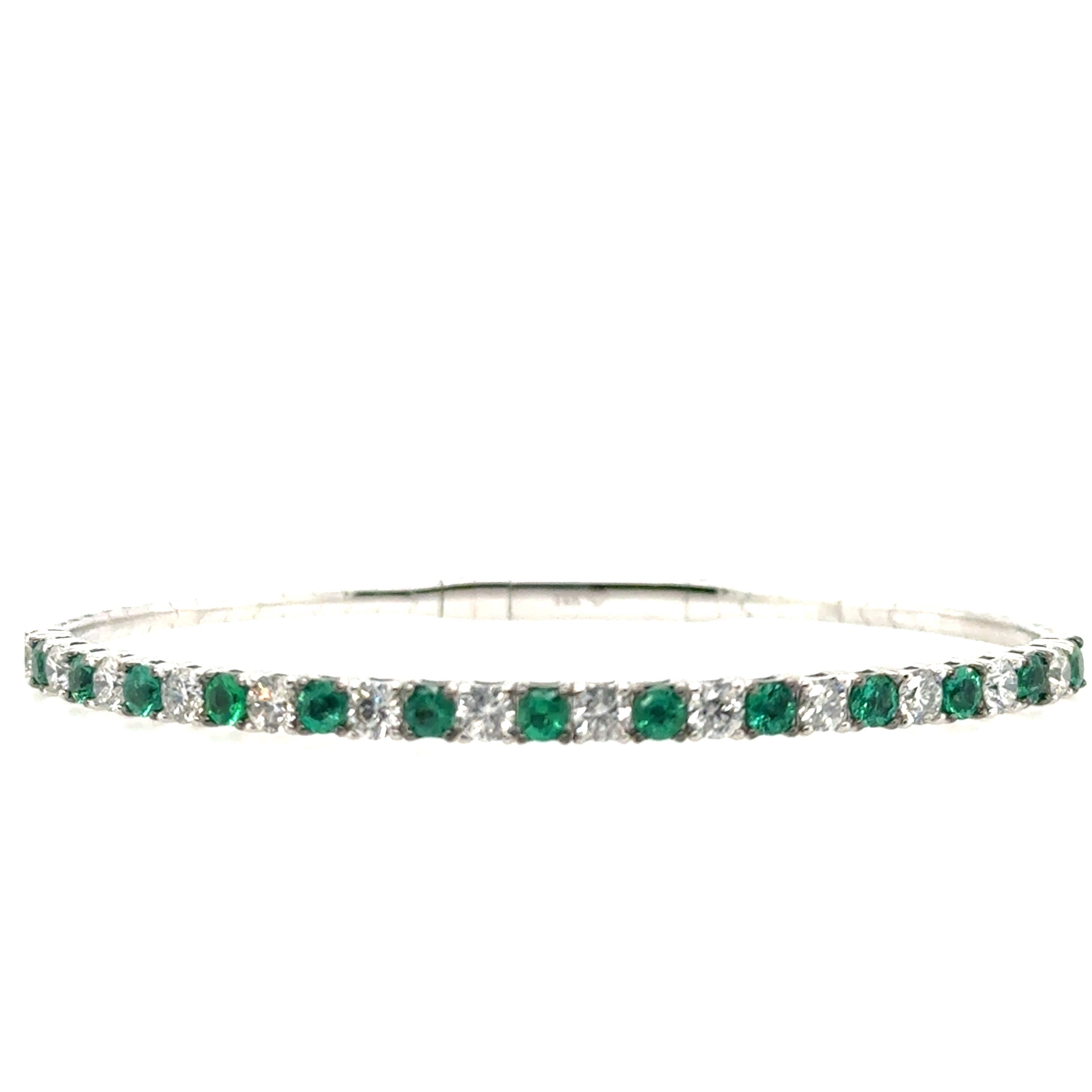 14k White Gold Emeralds Bracelet