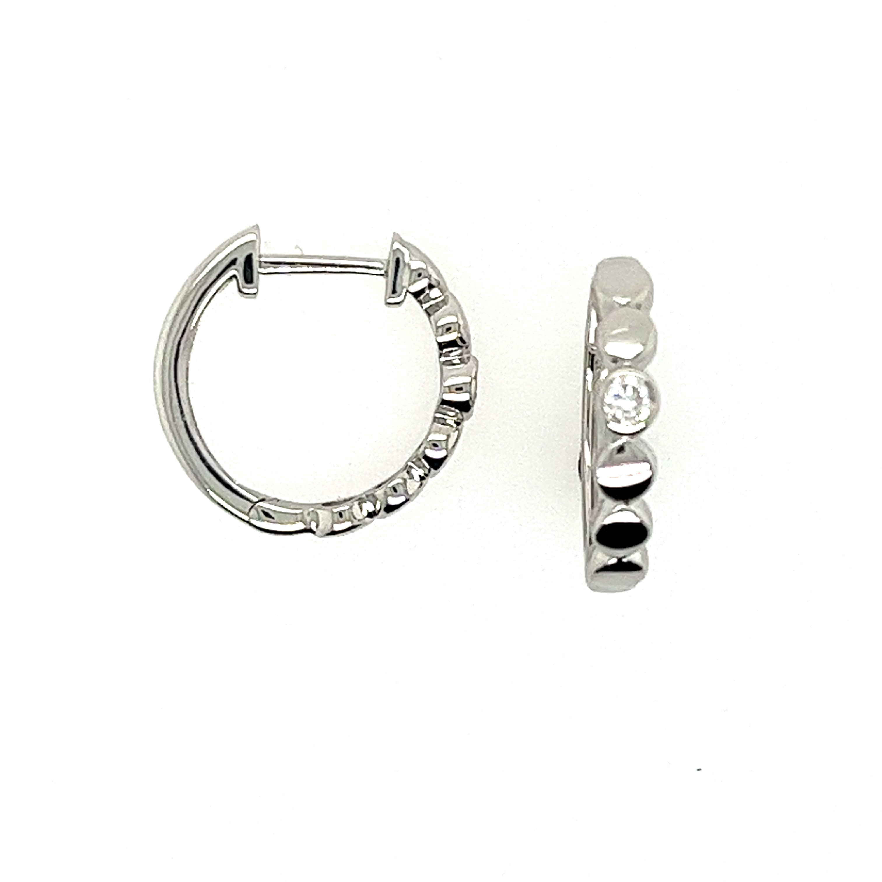 14k White Gold Small Hoop Diamond Earrings