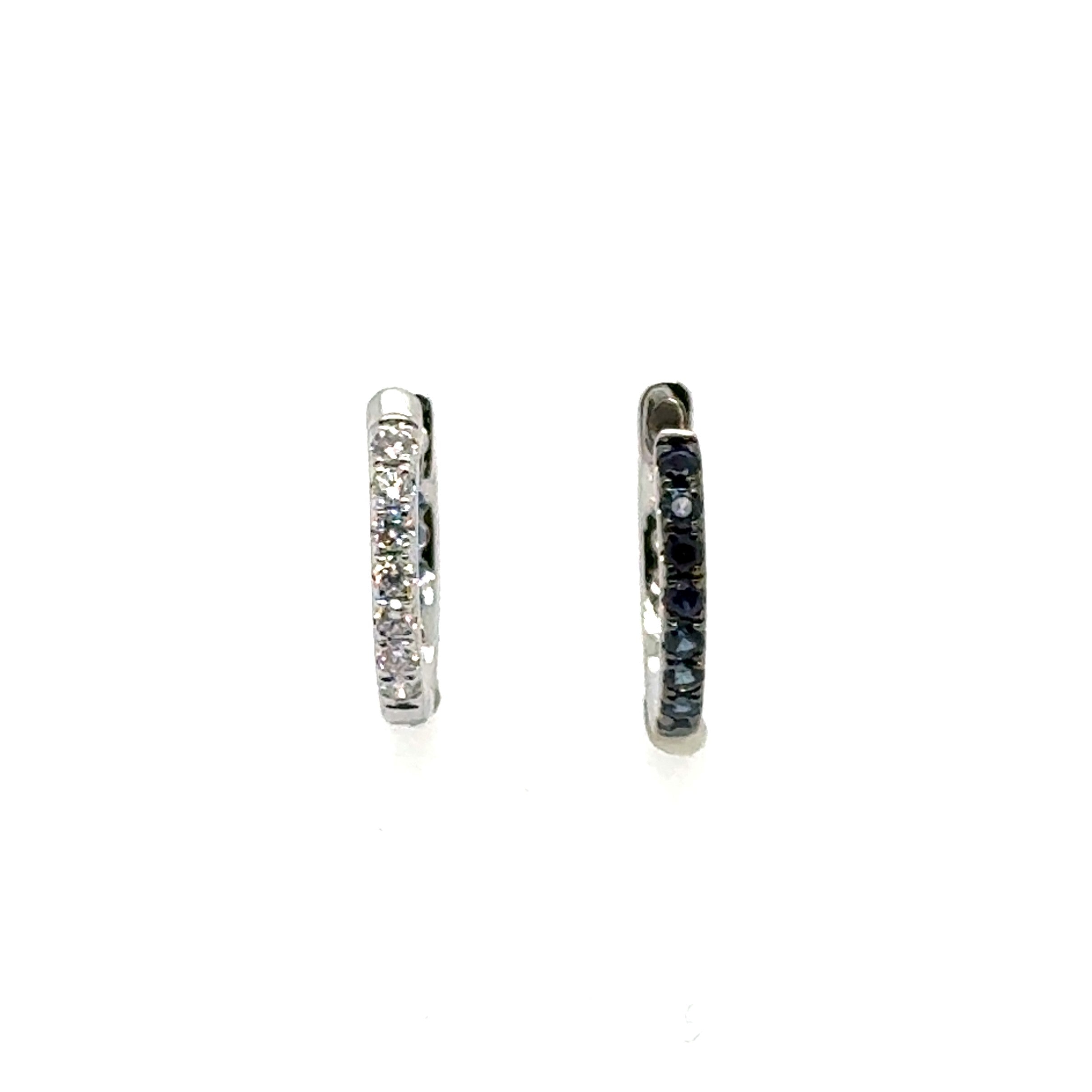 14k White Gold Sapphire Small Hoop Earrings