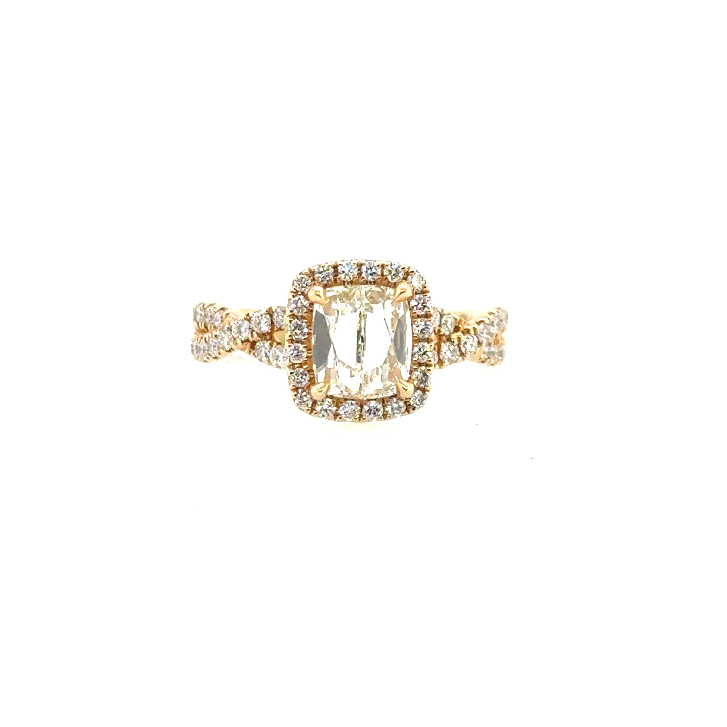 14K Yellow Gold Halo Cushion Diamond Engagement Ring