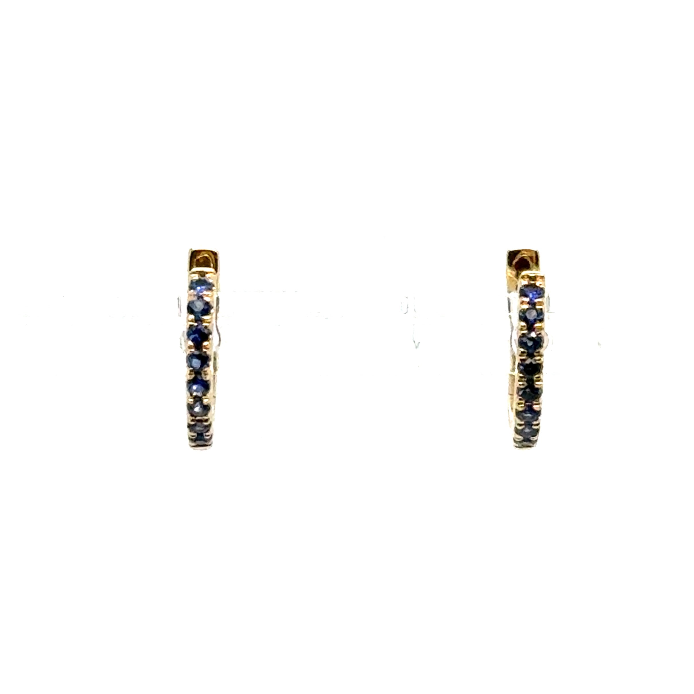 14K Yellow Gold Sapphire Small Hoop Earrings