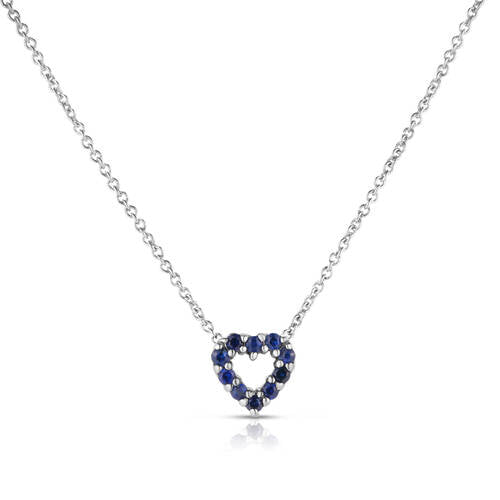 18k White Gold Sapphire And Diamond Heart Pendant - Roberto Coin Inc