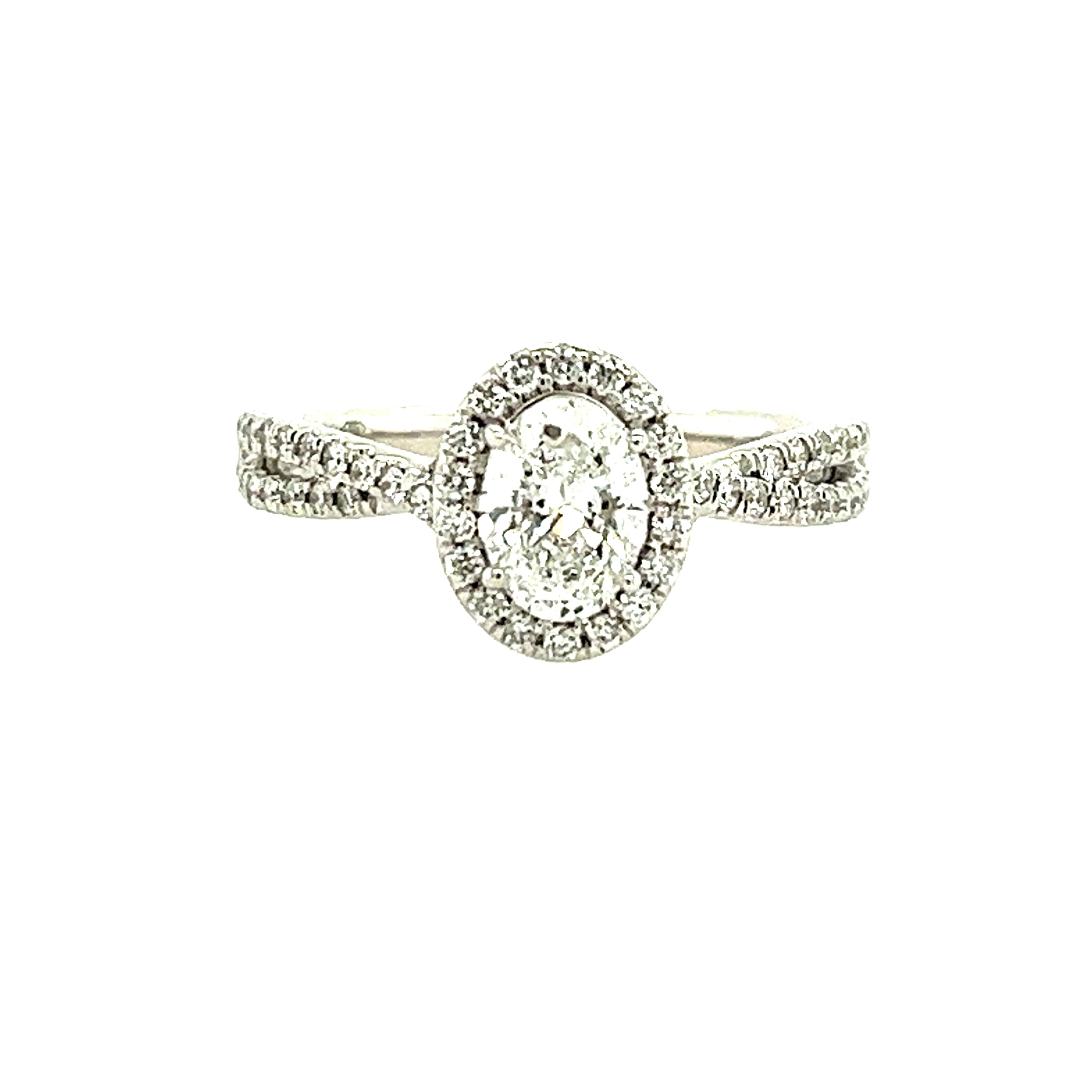 14k White Gold Halo Oval Lakeshore Diamond Engagement Ring