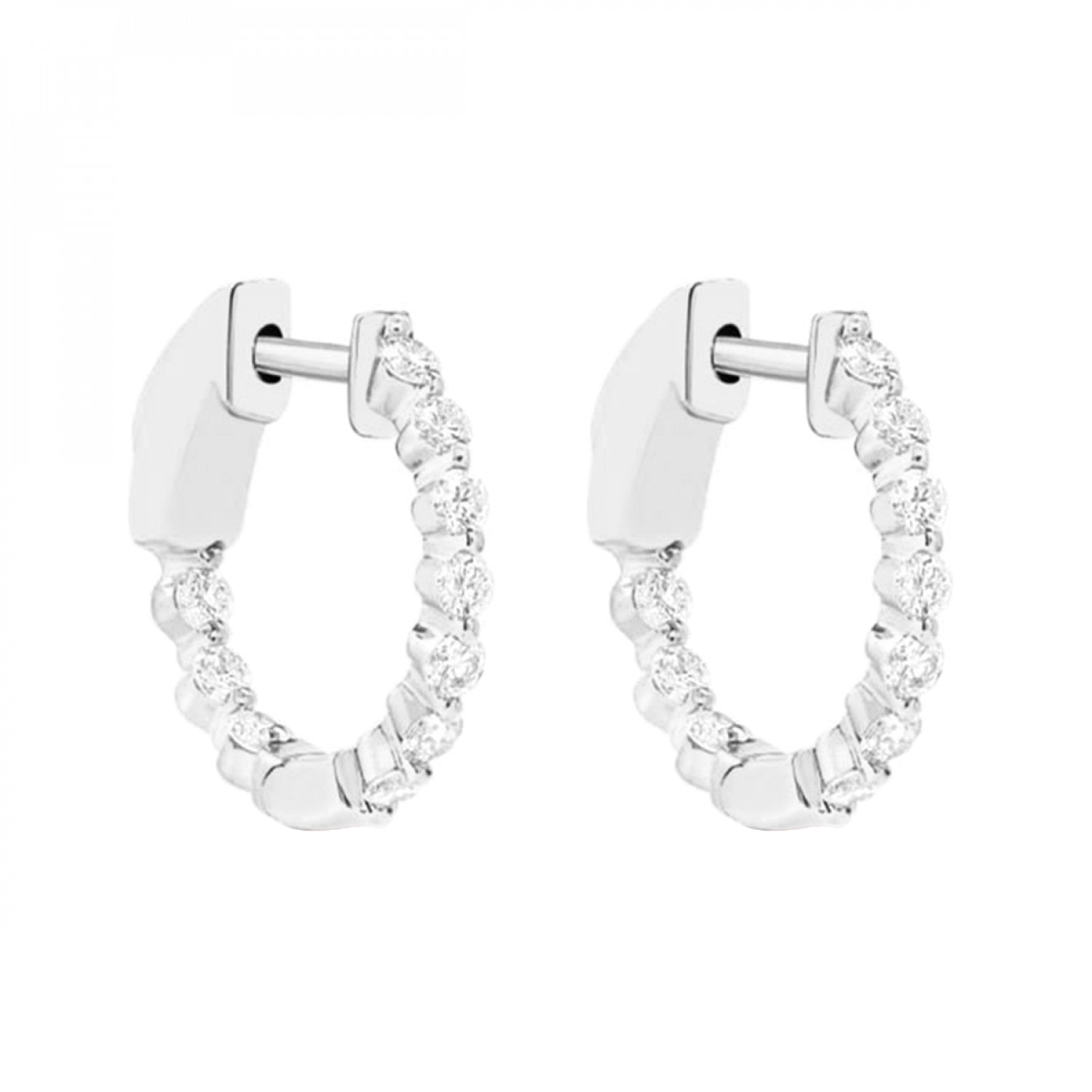 14k White Gold Lakeshore Hoops Diamond Earrings