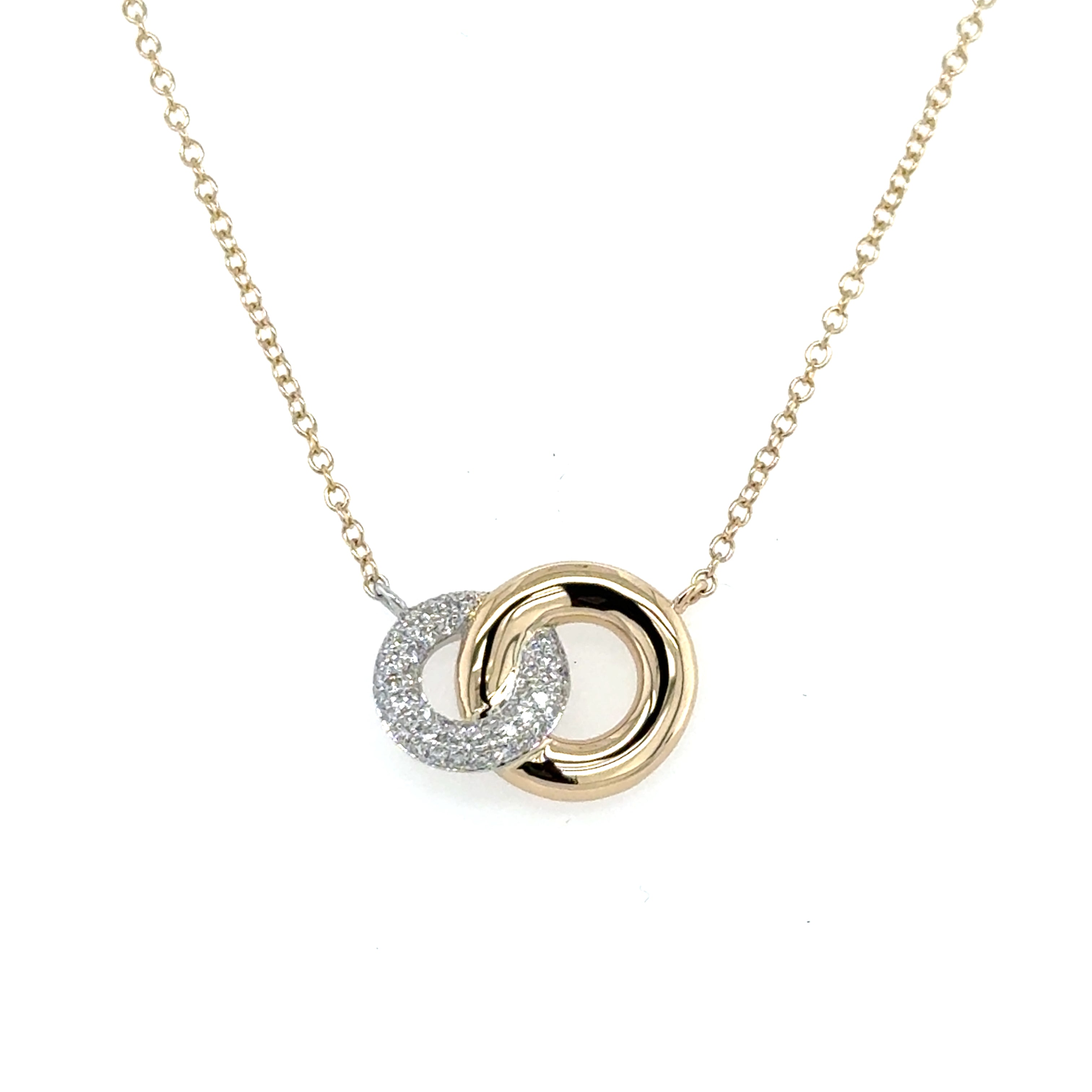 14K Yellow And White Gold Circle Diamond Pendant