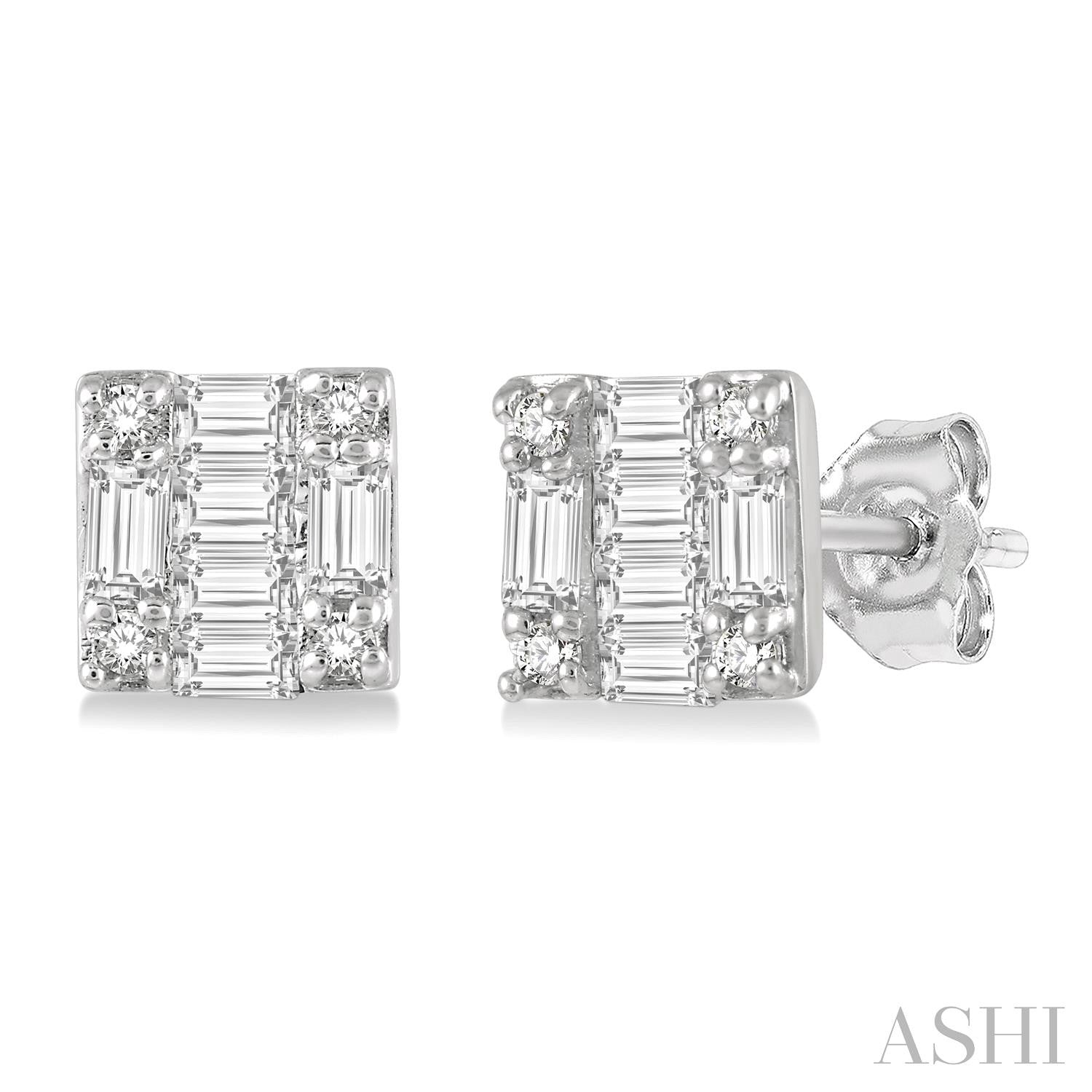 10K White Gold Button Diamond Earrings