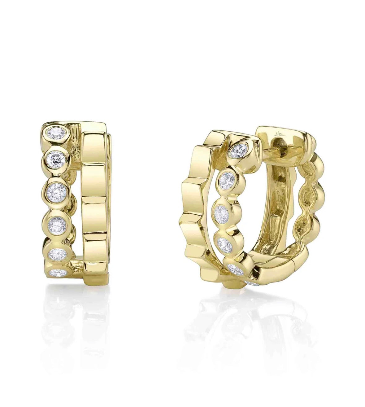 14K Yellow Gold Huggie Diamond Earrings
